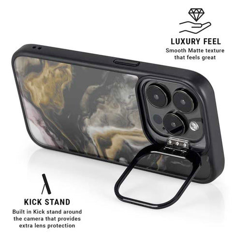 Gold Blush Marble Ink iPhone 16 Pro Kickstand Case